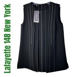 NWT LAFAYETTE 148 NEW YORK Black Sleeveless Blouse Reverse Stitch Detail, XS